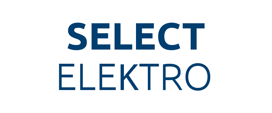Logo „SELECT ELEKTRO“ Blauer Schriftzug „SELECT ELEKTRO“.