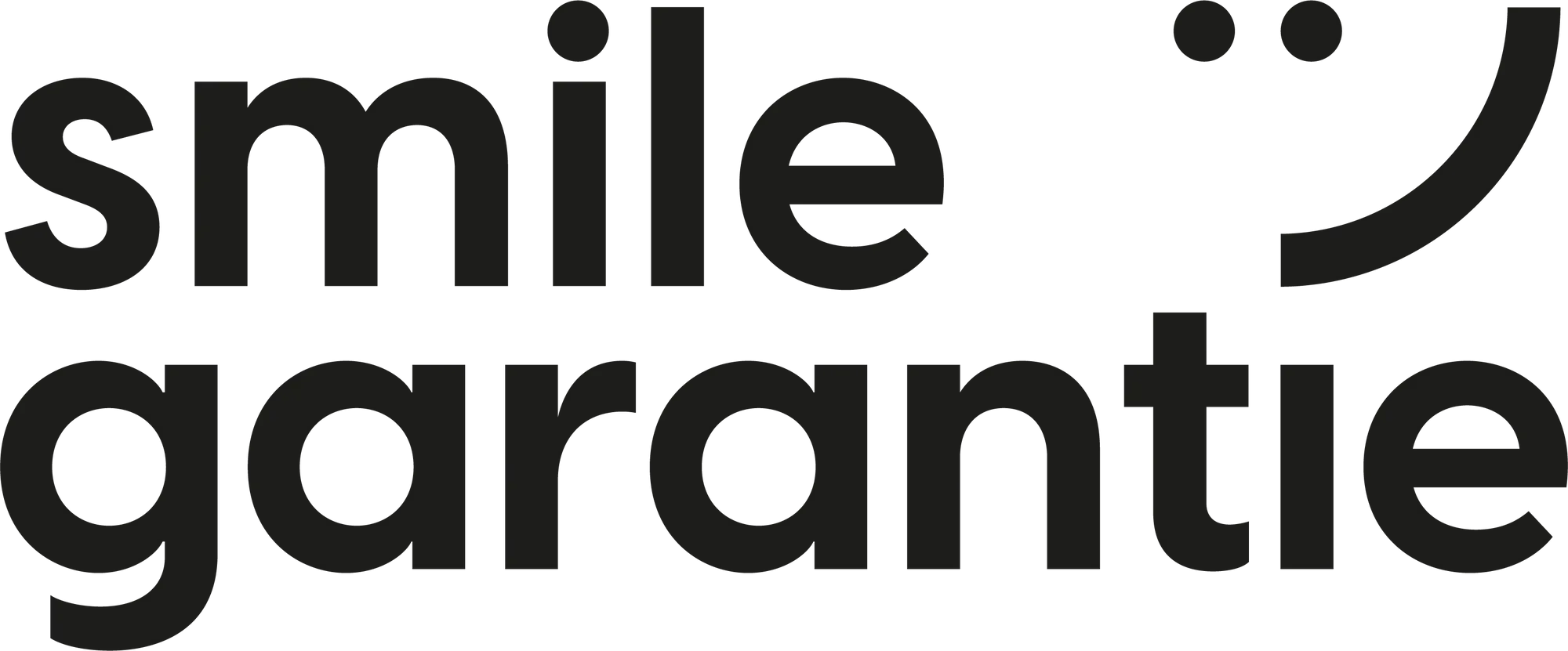 Logo „smile garantie“ mit Smiley-Symbol Schwarzer Schriftzug „smile garantie“ mit stilisiertem Smiley rechts.